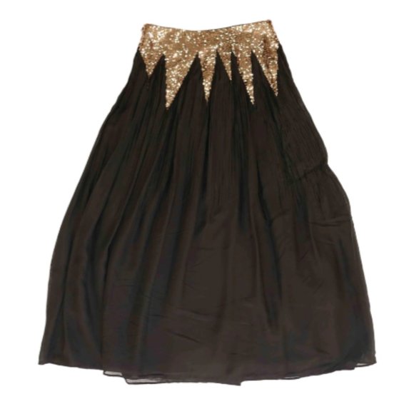 CYNTHIA ROWLEY - Silk Black Solid Maxi Skirt w/Sequins - Picture 2 of 3